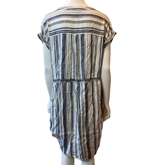 Time and Tru Womens Striped Sheath Dress Split V Neck Round Hem White Gray SZ L - Picture 2 of 8